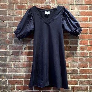 Navy Puff Sleeve Casual Midi Dress Sundays Small